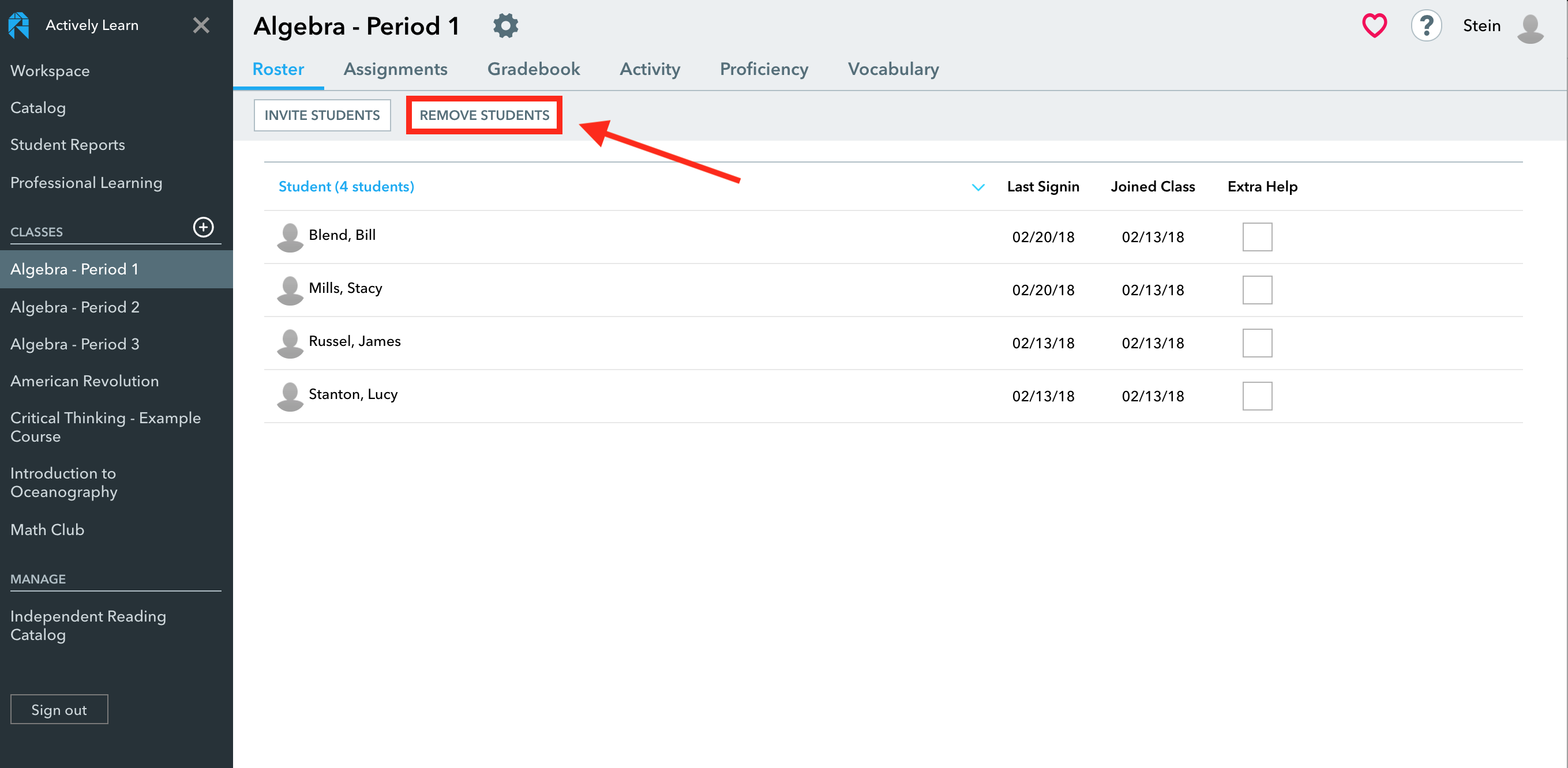 Remove students from class roster through Canvas Actively Learn