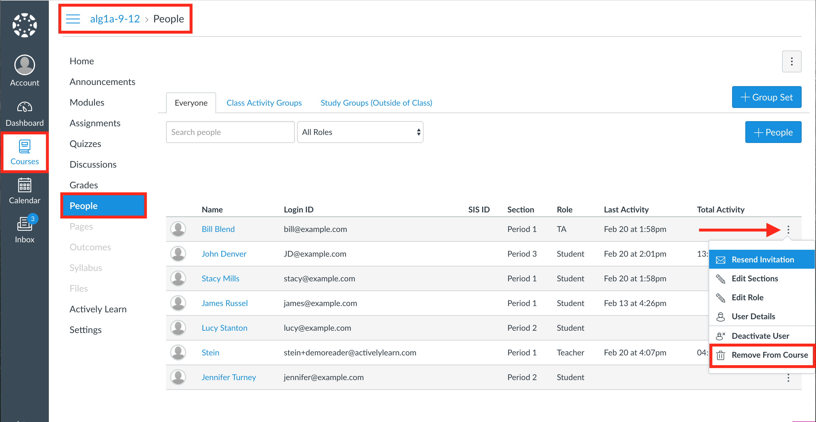 Remove students from class roster through Canvas Actively Learn