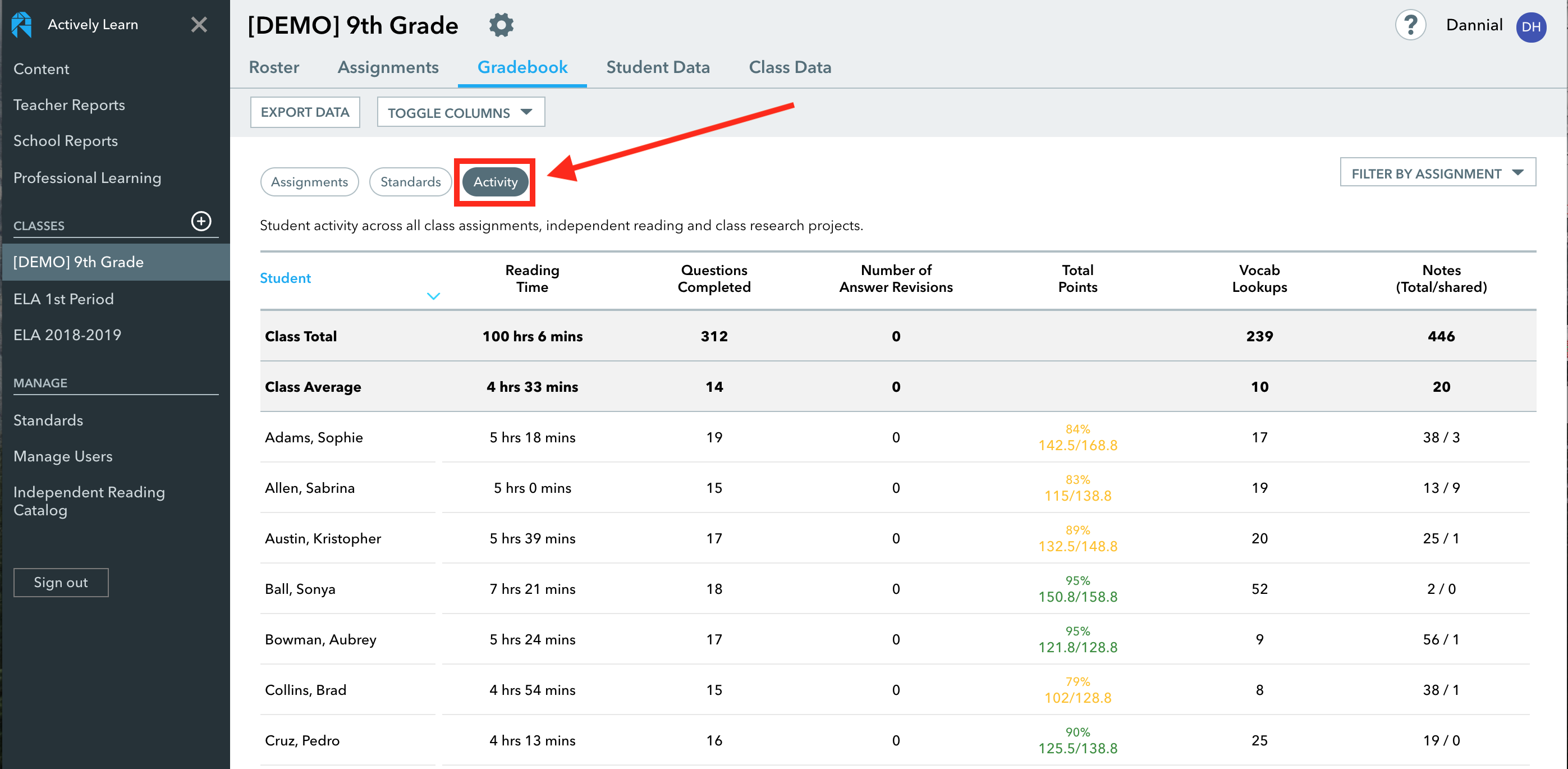 Gradebook Overview – Actively Learn