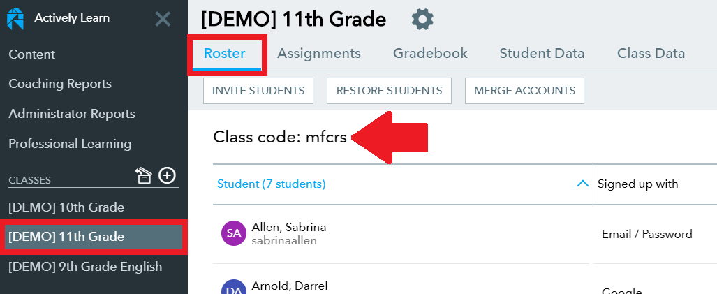 Invite Student To Join Classes Via Class Code Actively Learn